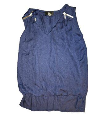 IZ Byer Navy Blue Tank Top Blouse Zipper Accents Size XS
